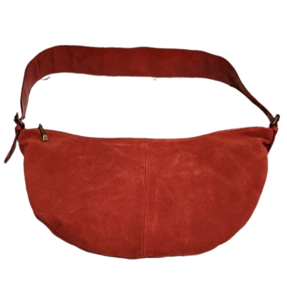 Vintage Y2K Newport News Red Suede Hobo Bag Embroidered Boho Shoulder Purse - Picture 2 of 16